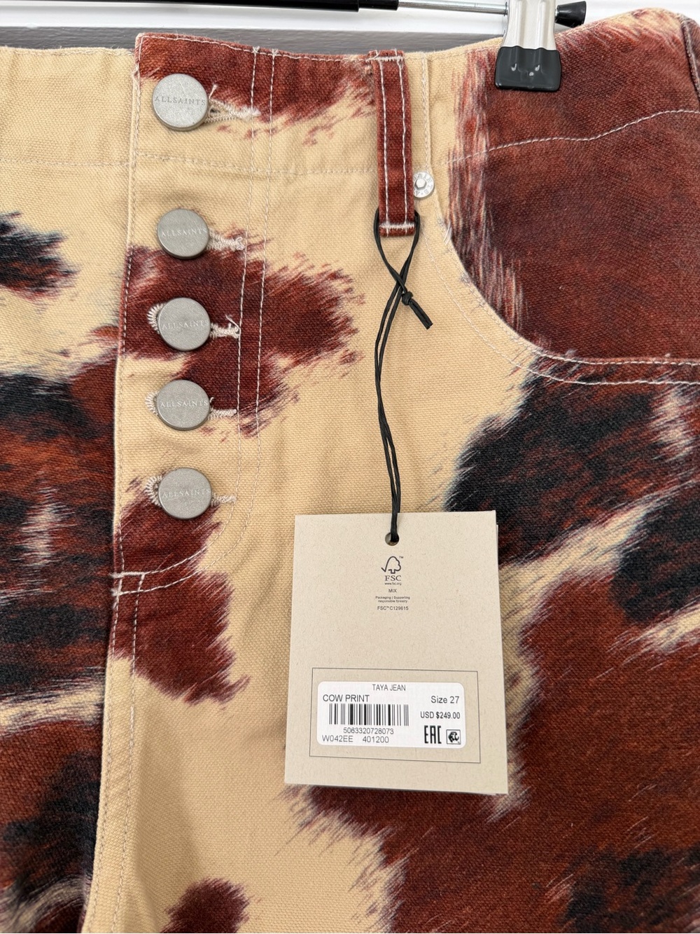 AllSaints Taya Wide Leg Cow-Print Jeans - Picture 2 of 6